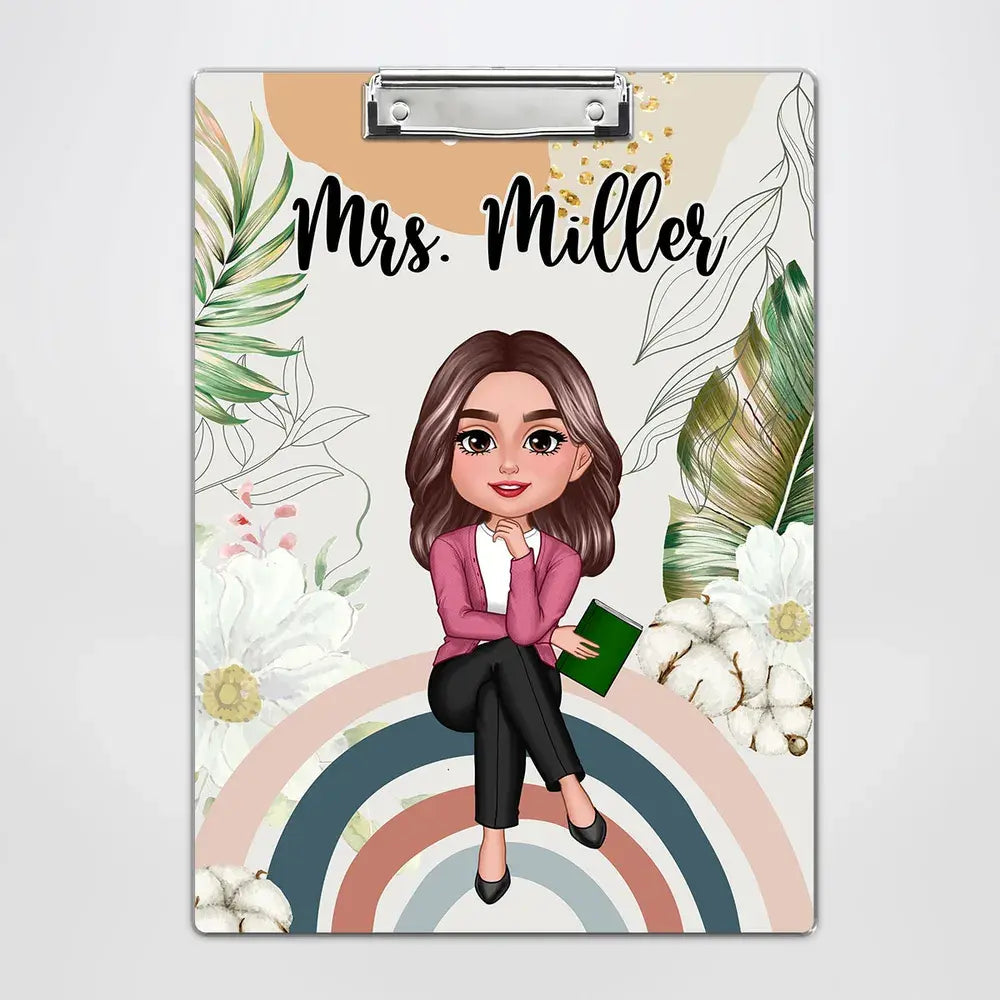 Teacher Sitting On Rainbow Personalized Clipboard, Gift For Teacher, Teacher Appreciation Gift, Back To School Gift Clipboard The Next Custom Gift