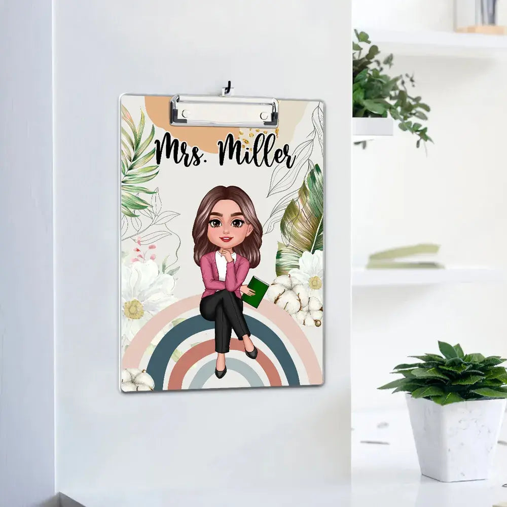 Teacher Sitting On Rainbow Personalized Clipboard, Gift For Teacher, Teacher Appreciation Gift, Back To School Gift Clipboard The Next Custom Gift