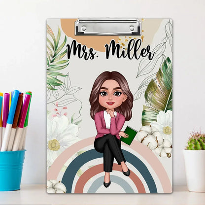 Teacher Sitting On Rainbow Personalized Clipboard, Gift For Teacher, Teacher Appreciation Gift, Back To School Gift Clipboard The Next Custom Gift