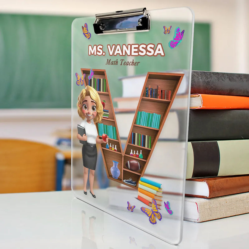Teacher Alphabet Bookshelf Letter - Personalized Acrylic Clipboard