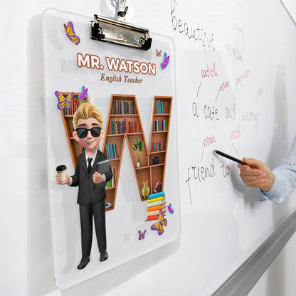 Teacher Alphabet Bookshelf Letter - Personalized Acrylic Clipboard