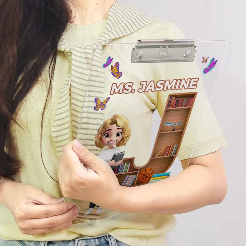 Teacher Alphabet Bookshelf Letter - Personalized Acrylic Clipboard