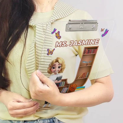 Teacher Alphabet Bookshelf Letter - Personalized Acrylic Clipboard