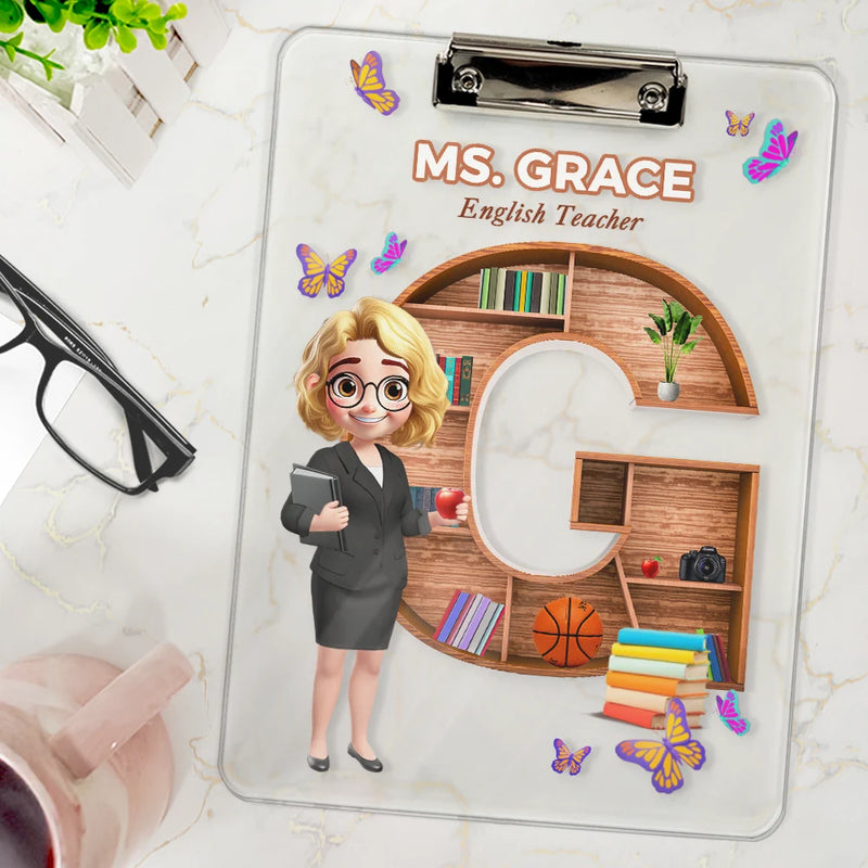 Teacher Alphabet Bookshelf Letter - Personalized Acrylic Clipboard