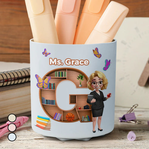 Teacher Alphabet Bookshelf Letter - Personalized Rotating Pen Holder