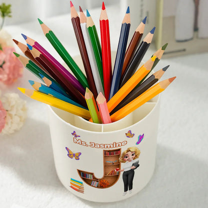 Teacher Alphabet Bookshelf Letter - Personalized Rotating Pen Holder