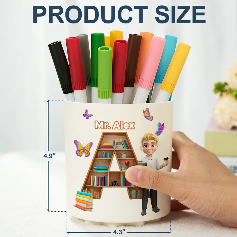 Teacher Alphabet Bookshelf Letter - Personalized Rotating Pen Holder