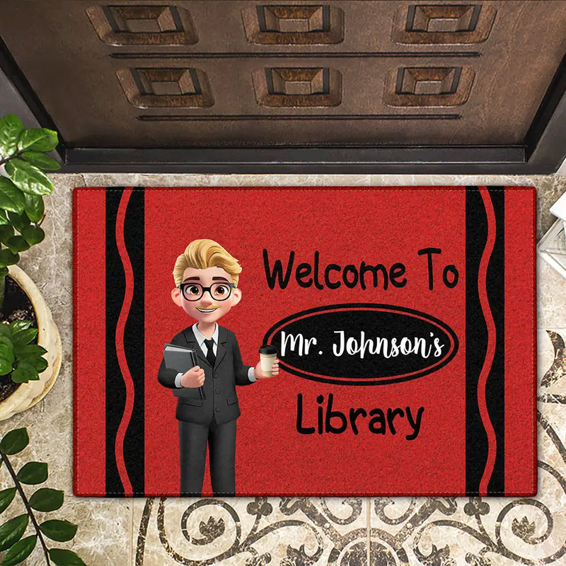 Teacher Crayon Welcome To Classroom - Personalized Doormat