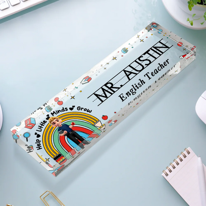 Teacher Helping Little Minds Grow - Personalized Desk Name Plate
