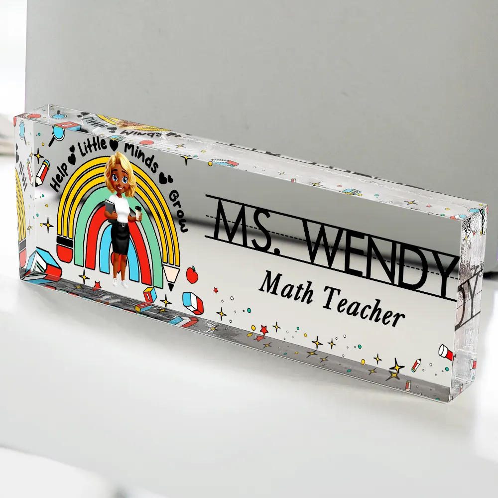 Teacher Helping Little Minds Grow - Personalized Desk Name Plate
