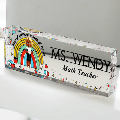 Teacher Helping Little Minds Grow - Personalized Desk Name Plate