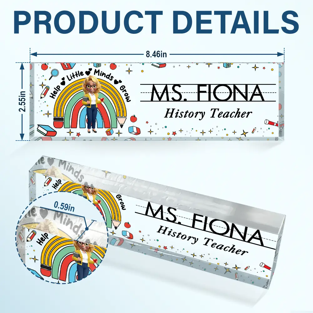 Teacher Helping Little Minds Grow - Personalized Desk Name Plate