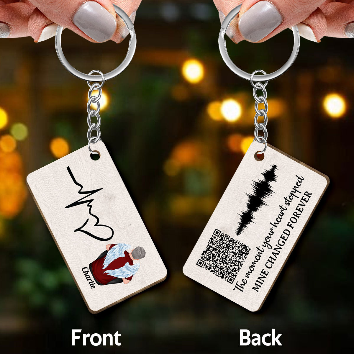 The Moment Your Heart Stopped Voicemail Scannable QR Code Personalized Wooden Keychain