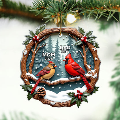 3D Effect Cardinals Dad Mom Memorial Berry Branch Christmas Personalized Acrylic Ornament, Sympathy Gift, Remembrance Gift