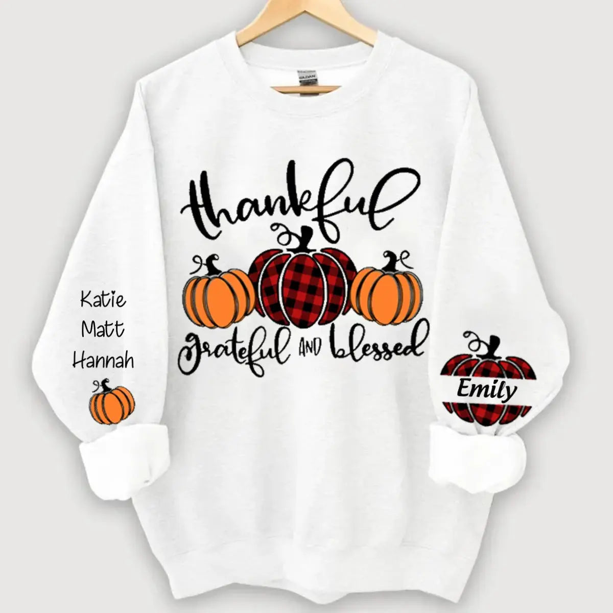 Thankful Grateful And Blessed Grandma Pumpkin With Grandkids Sweatshirt Shirts & Tops The Next Custom Gift