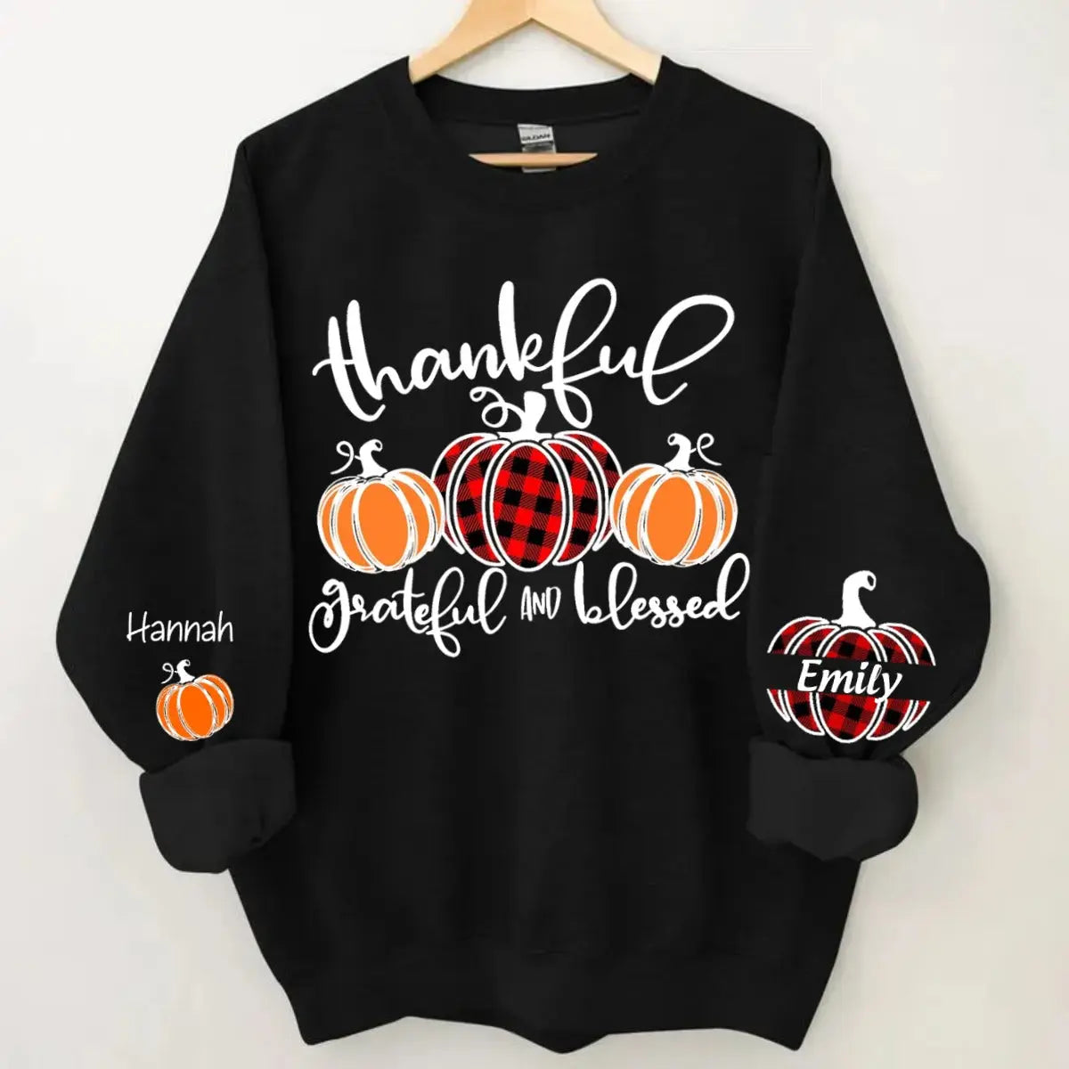 Thankful Grateful And Blessed Grandma Pumpkin With Grandkids Sweatshirt Shirts & Tops The Next Custom Gift