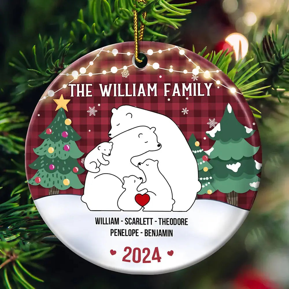 The Family Bear - Personalized Circle Ceramic Ornament ornament The Next Custom Gift