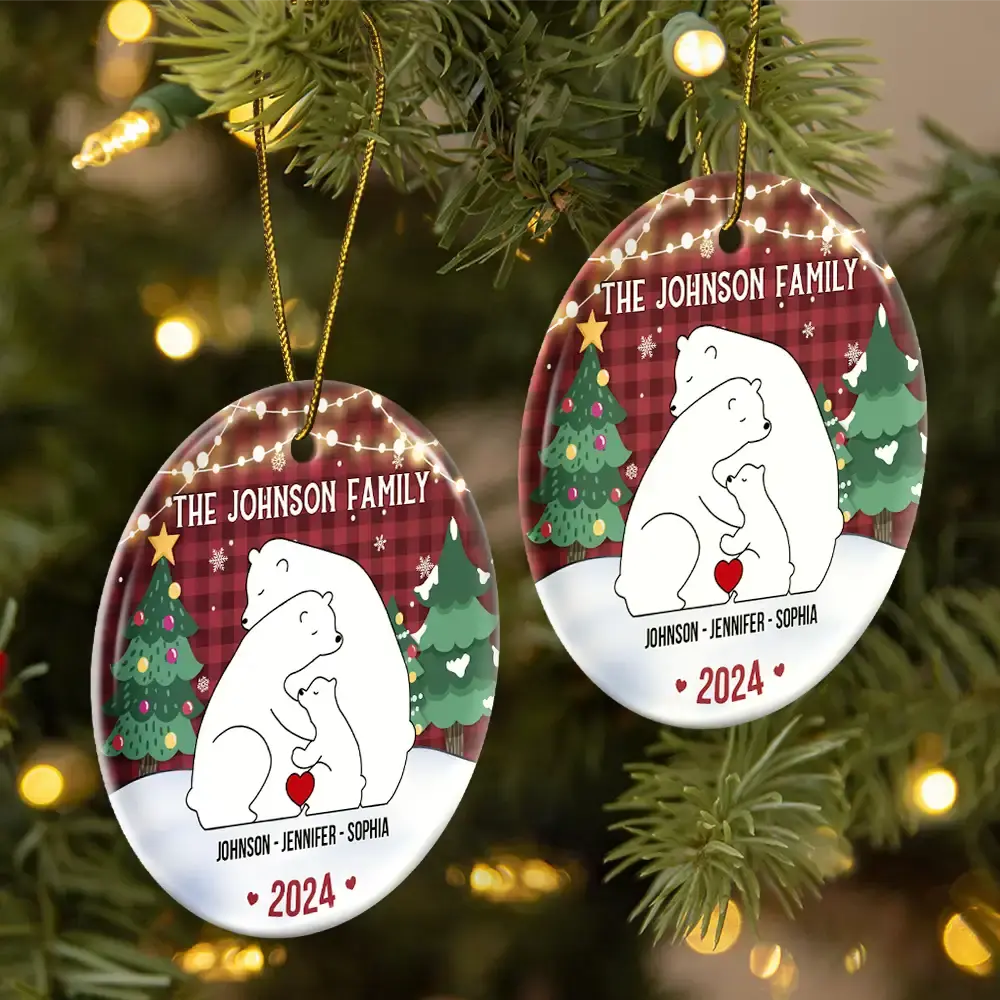 The Family Bear - Personalized Circle Ceramic Ornament ornament The Next Custom Gift