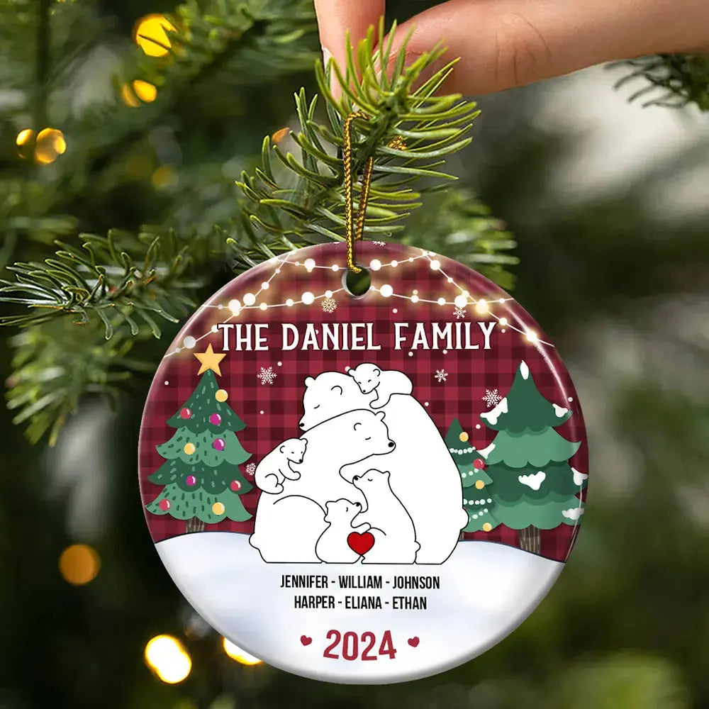 The Family Bear - Personalized Circle Ceramic Ornament ornament The Next Custom Gift