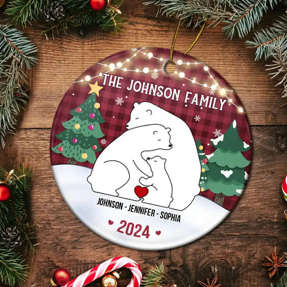 The Family Bear - Personalized Circle Ceramic Ornament ornament The Next Custom Gift