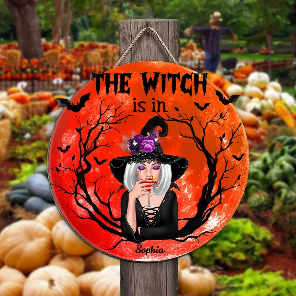 The Witch Is In Personalized Wood Sign, Halloween Decoration Wood Sign The Next Custom Gift