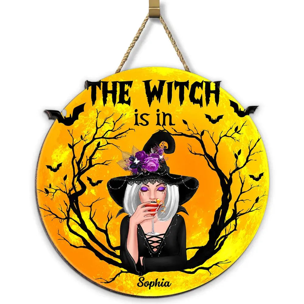 The Witch Is In Personalized Wood Sign, Halloween Decoration Wood Sign The Next Custom Gift