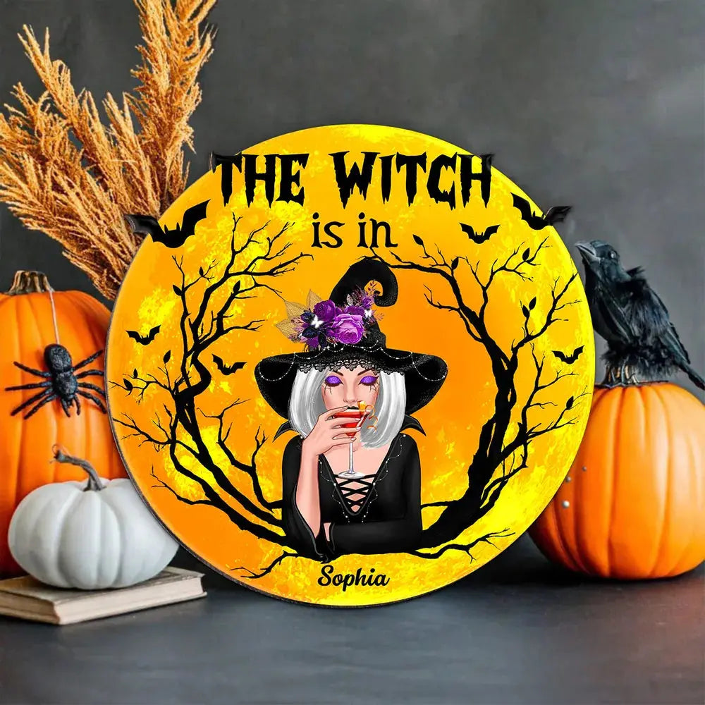 The Witch Is In Personalized Wood Sign, Halloween Decoration Wood Sign The Next Custom Gift