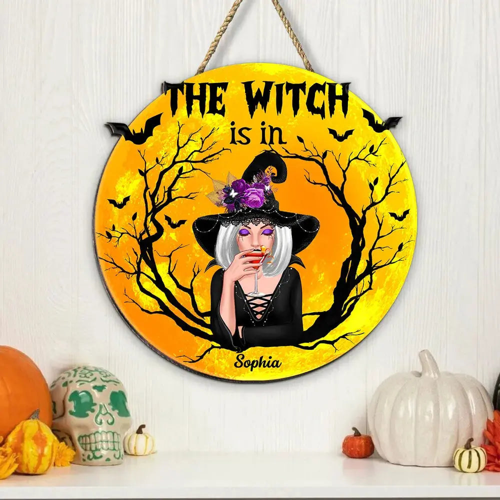 The Witch Is In Personalized Wood Sign, Halloween Decoration Wood Sign The Next Custom Gift