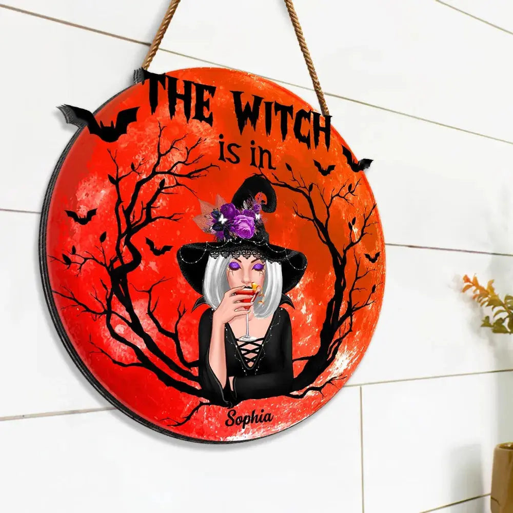 The Witch Is In Personalized Wood Sign, Halloween Decoration Wood Sign The Next Custom Gift