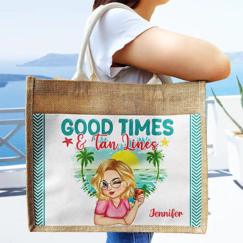 The Beach Is My Happy Place - Personalized Jute Tote Bag