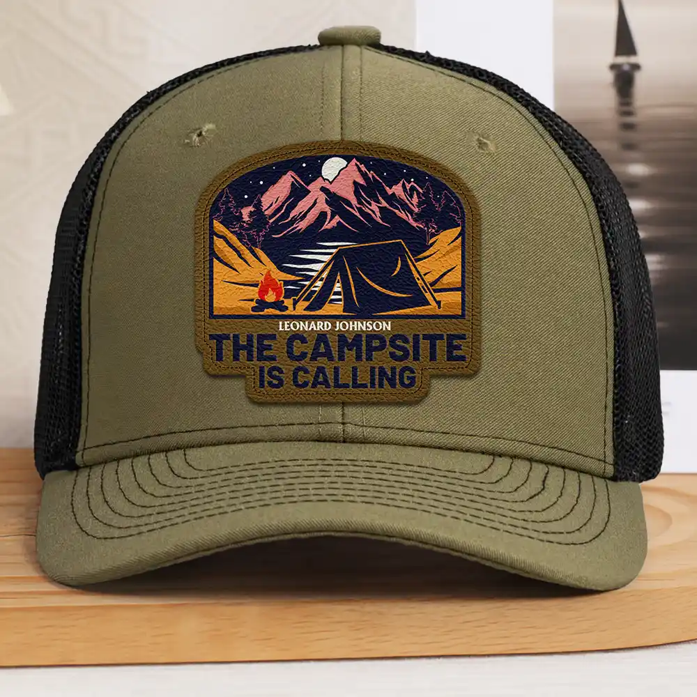 The Campsite Is Calling - Personalized Leather Patch Hat