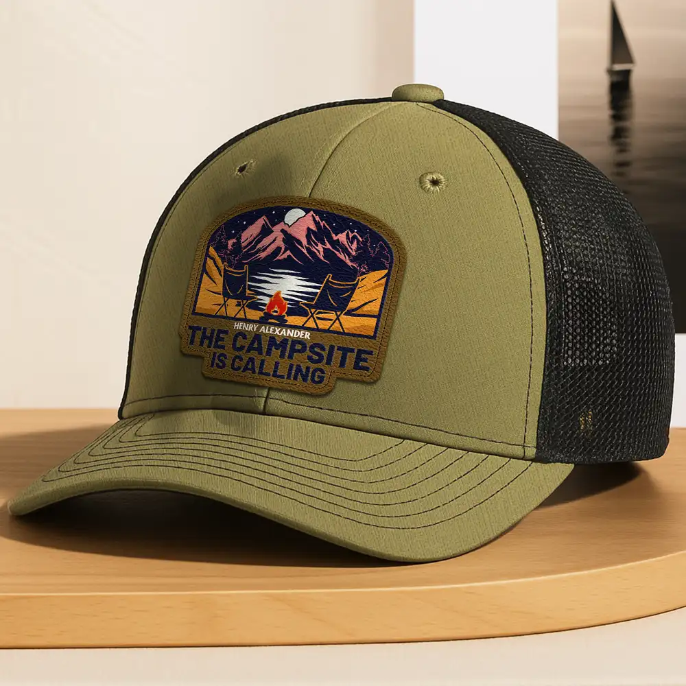 The Campsite Is Calling - Personalized Leather Patch Hat