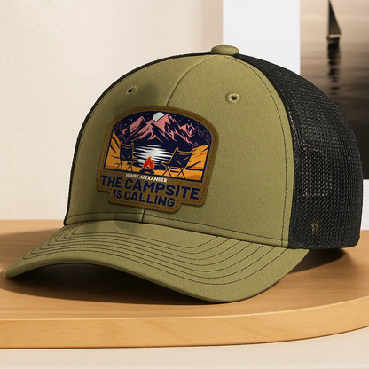 The Campsite Is Calling - Personalized Leather Patch Hat