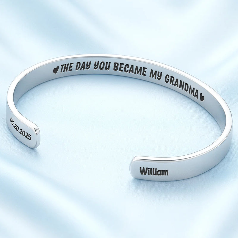The Day You Became My Mommy - Personalized Bangle Bracelet Cuff