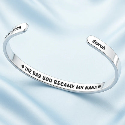 The Day You Became My Mommy - Personalized Bangle Bracelet Cuff