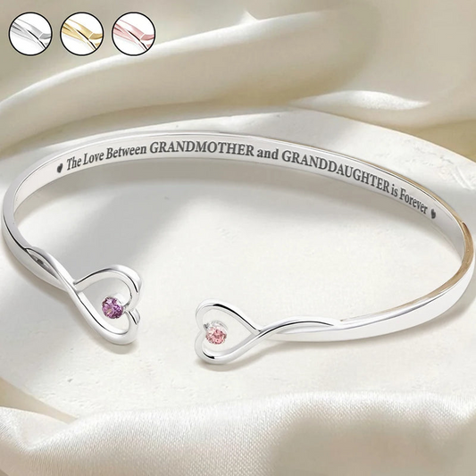 The Love Between Grandmother & Granddaughter - Personalized Gem Heart Cuff Bracelet