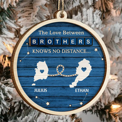 The Love Between Us Know No Distance Wooden States - Personalized Wooden Ornament