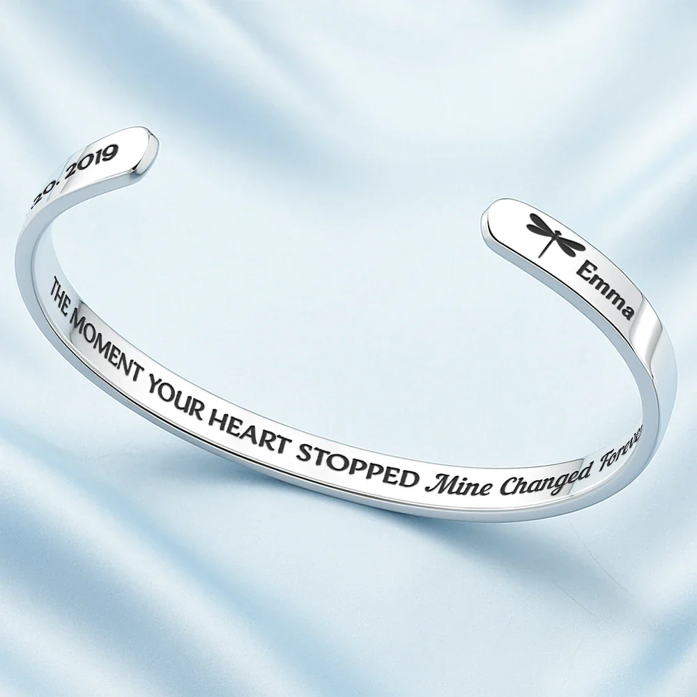 The Moment Your Heart Stopped - Personalized Bangle Bracelet Cuff