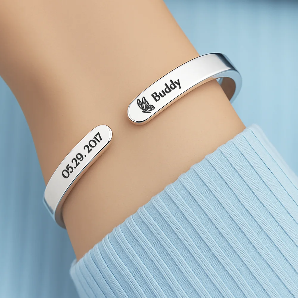 The Moment Your Heart Stopped - Personalized Bangle Bracelet Cuff