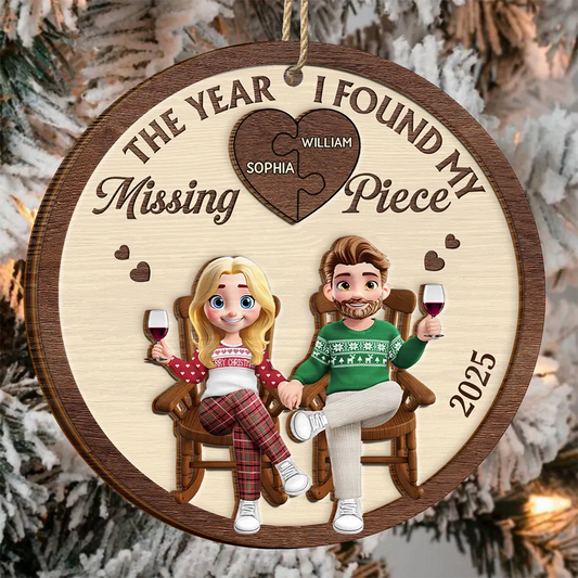 The Year I Found My Missing Piece 3D Effect Couple - Personalized 2-Layered Wooden Ornament