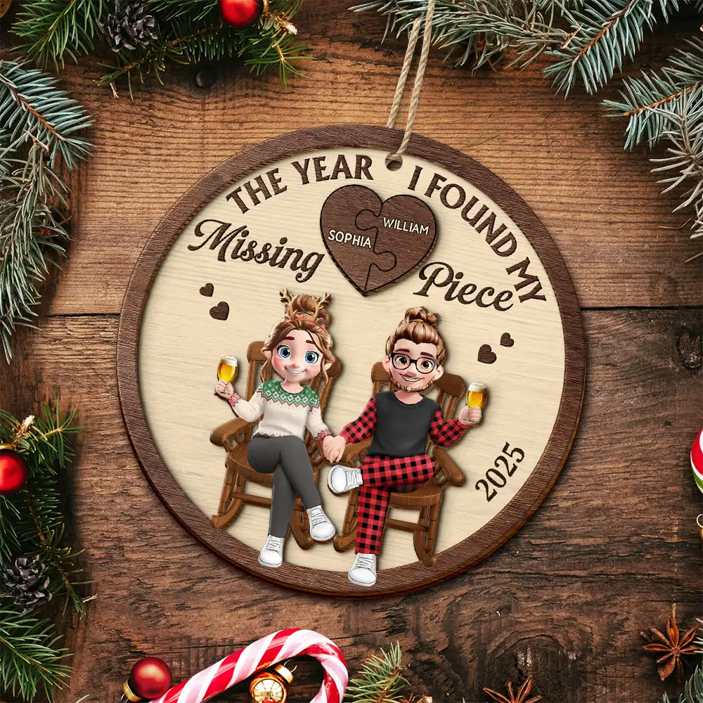 The Year I Found My Missing Piece 3D Effect Couple - Personalized 2-Layered Wooden Ornament