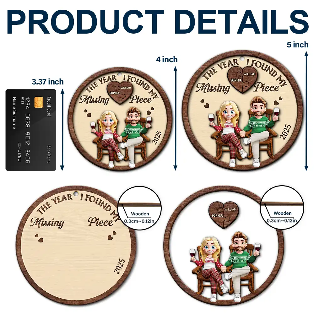 The Year I Found My Missing Piece 3D Effect Couple - Personalized 2-Layered Wooden Ornament