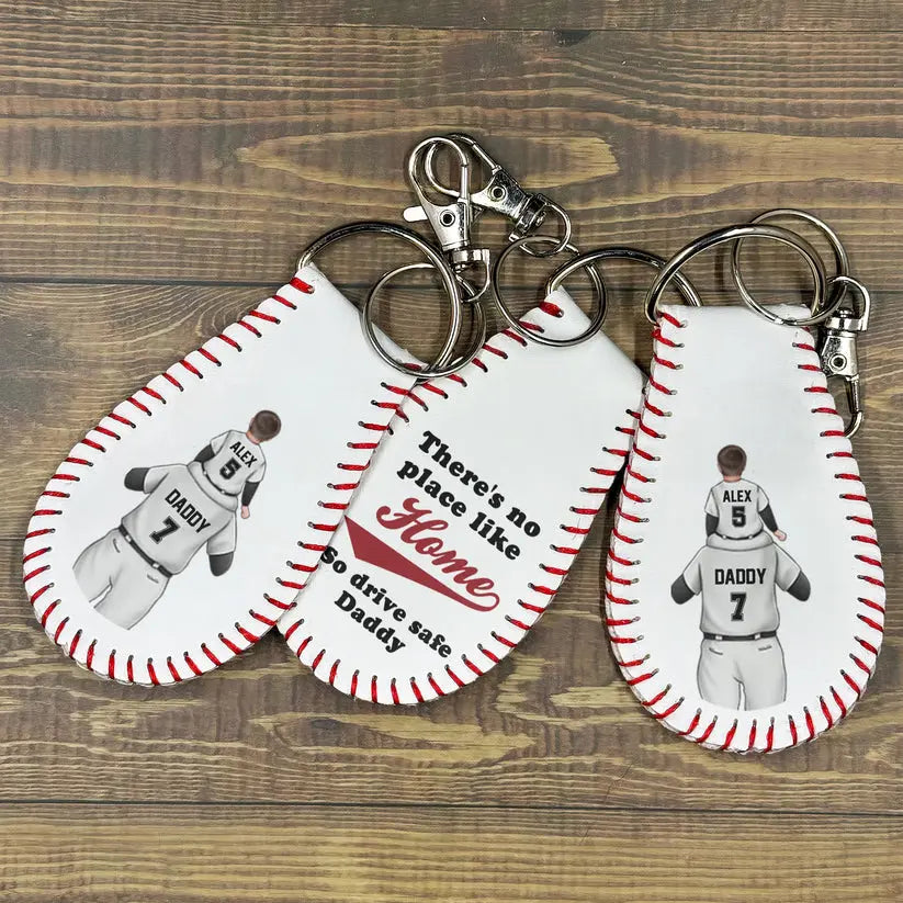 There's No Place Like Home - Personalized Leather Baseball Keychain Keychain The Next Custom Gift