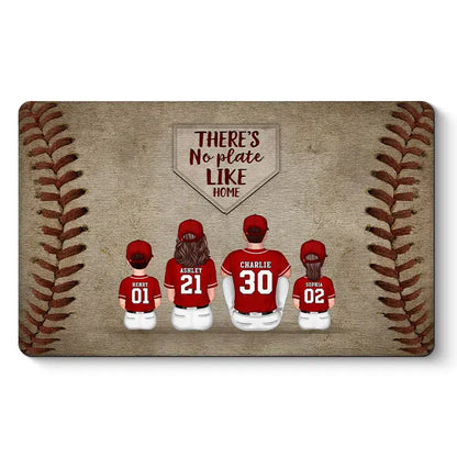 There's No Plate Like Home Family Sitting Personalized Mat, Baseball Decor Doormat The Next Custom Gift