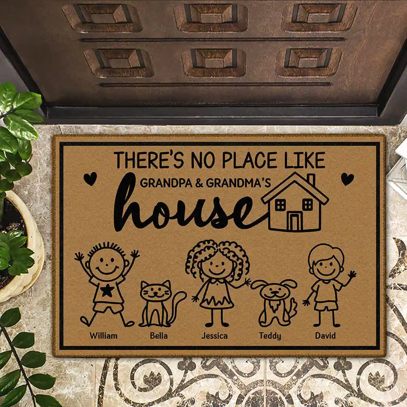 There's No Place Like Grandma House Stick Figure - Personalized Doormat