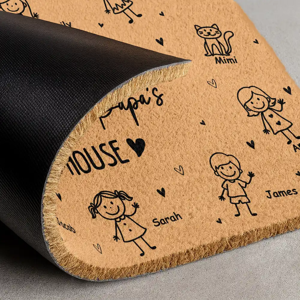 There's No Place Like Grandma & Grandpa's House Stick Figures - Personalized Coconut Doormat