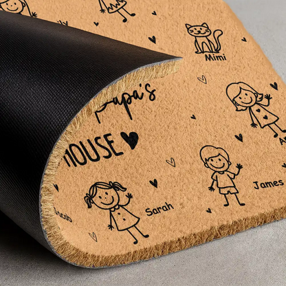 There's No Place Like Grandma & Grandpa's House Stick Figures - Personalized Coconut Doormat