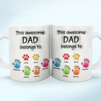 This Awesome Dad Grandpa Belongs To - Gift For Daddy, Father, Grandfather - 3D Inflated Effect Printed Mug, Personalized White Edge-to-Edge Mug Mugs The Next Custom Gift