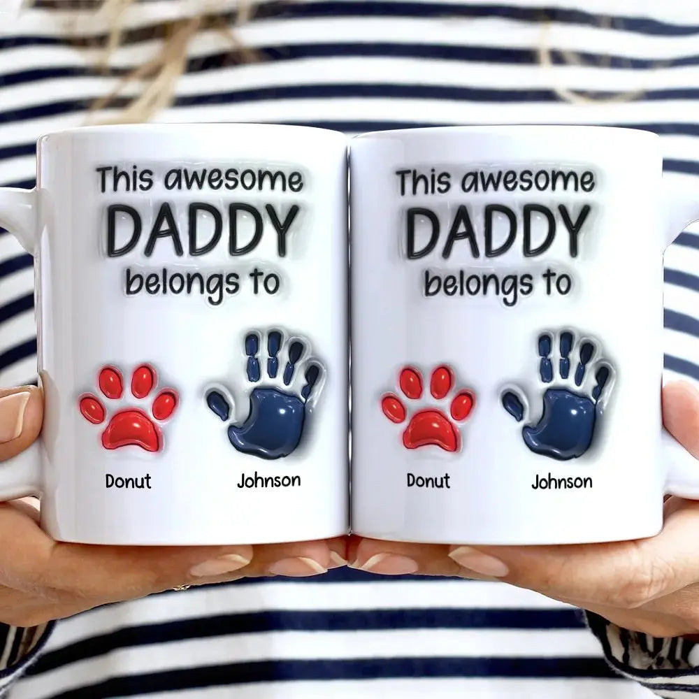 This Awesome Dad Grandpa Belongs To - Gift For Daddy, Father, Grandfather - 3D Inflated Effect Printed Mug, Personalized White Edge-to-Edge Mug Mugs The Next Custom Gift