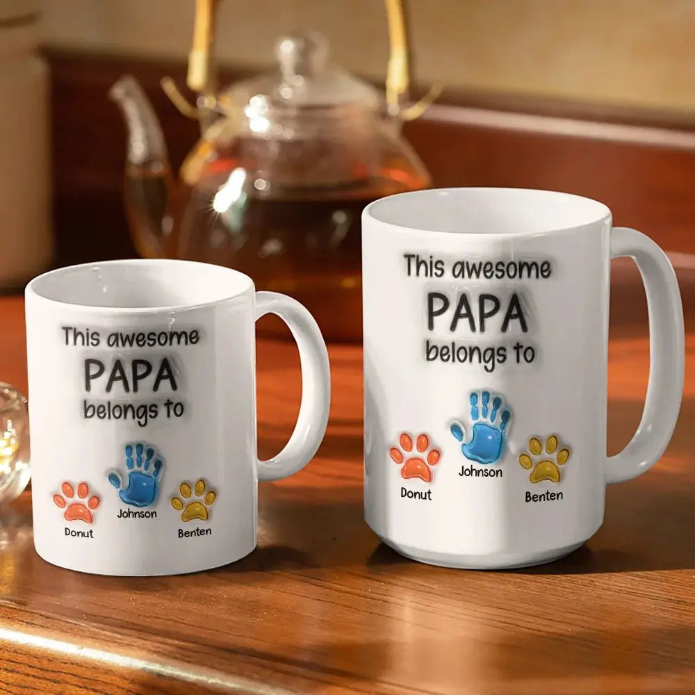 This Awesome Dad Grandpa Belongs To - Gift For Daddy, Father, Grandfather - 3D Inflated Effect Printed Mug, Personalized White Edge-to-Edge Mug Mugs The Next Custom Gift